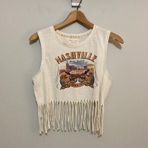 Recycled Threads Cream Nashville Music Festival Graphic tank top size large fray